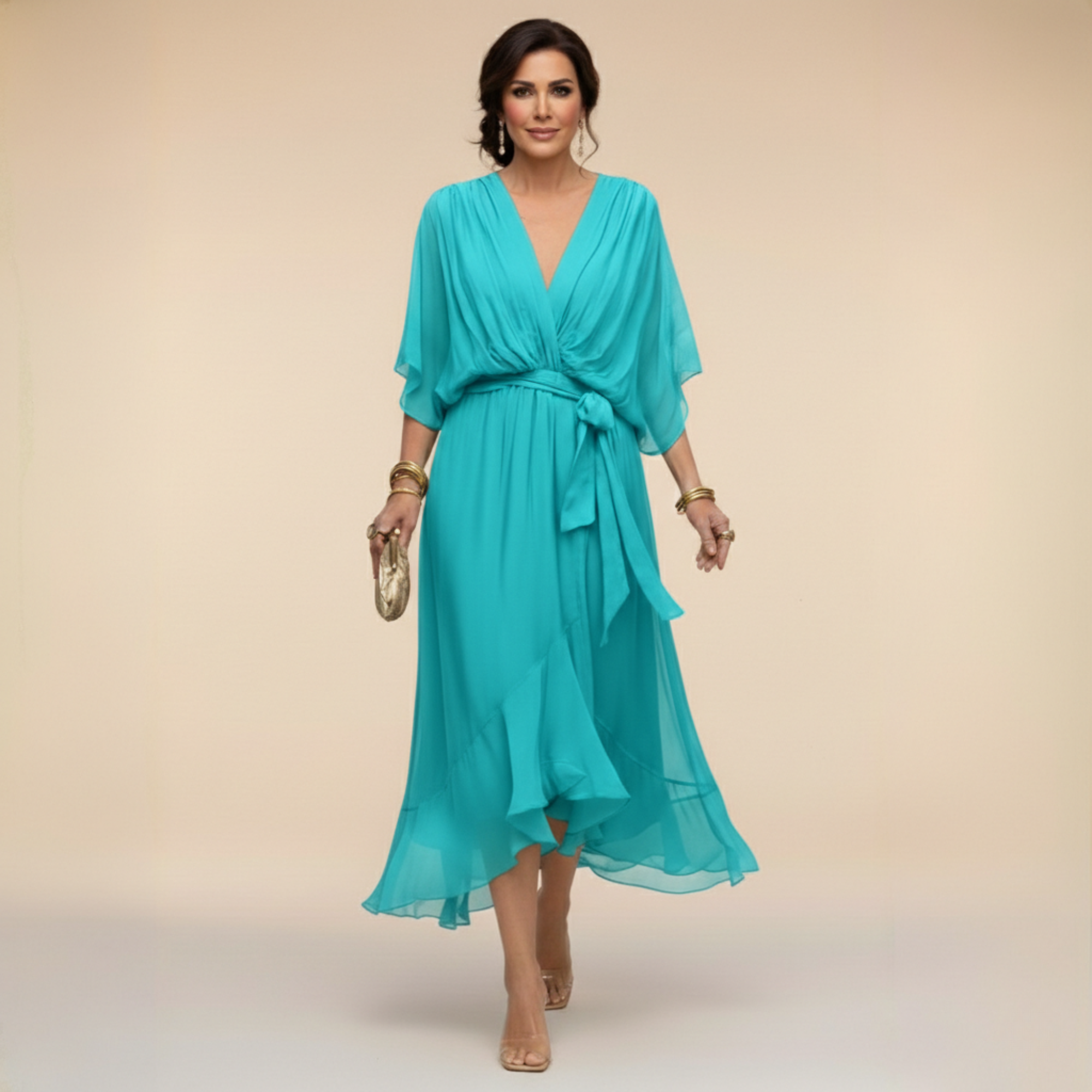 Monica | Elegant V-Neck Chiffon Dress