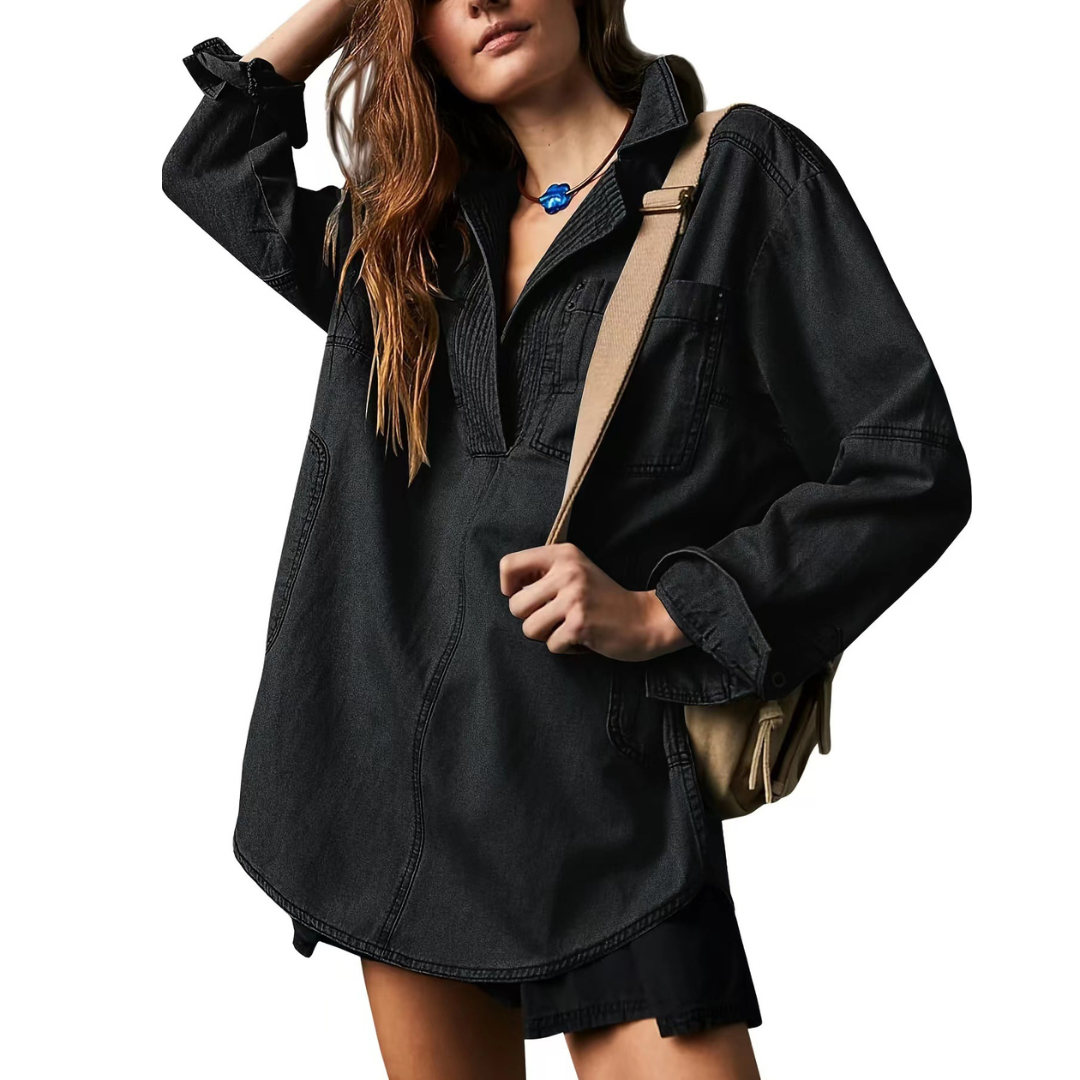 NISHA™ - Chic V-Neck Loose Fit Long-sleeve Top