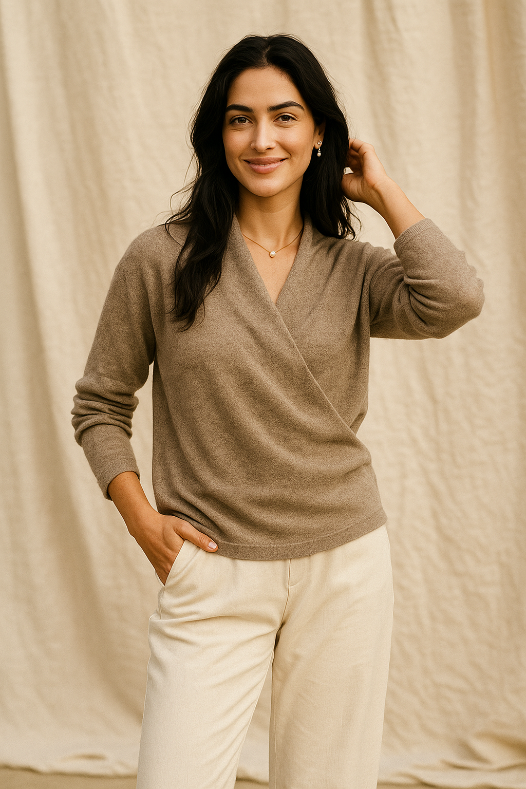 Natalie | Women’s Winter Wrap V Neck Knit Sweater
