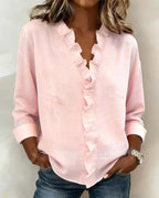 Charlotte | Ruffle Blouse with V-Neck and Long Sleeves