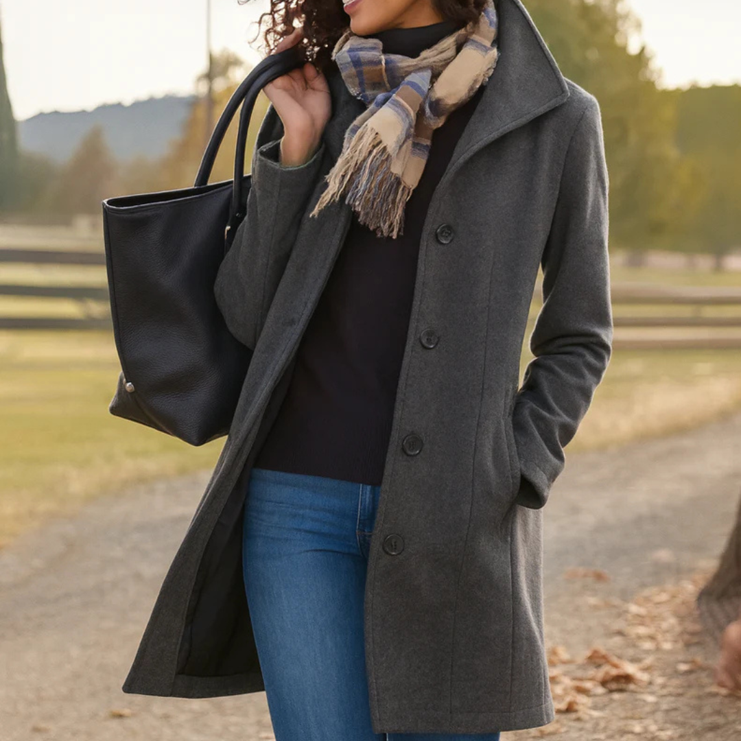 Helga | Women’s Classic Winter Coat with Front Button Closure