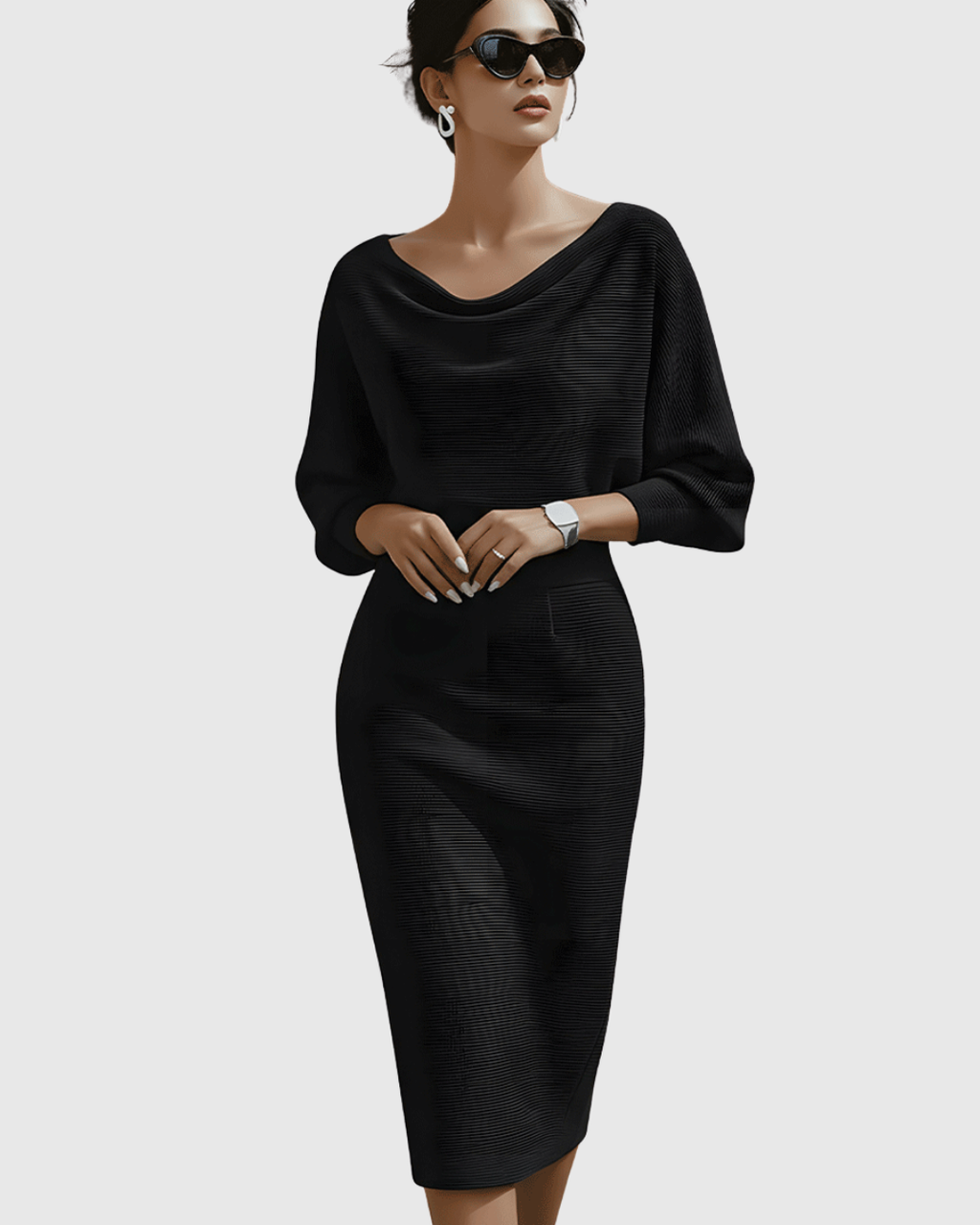 Ismeria | White Draped Batwing Midi Dress