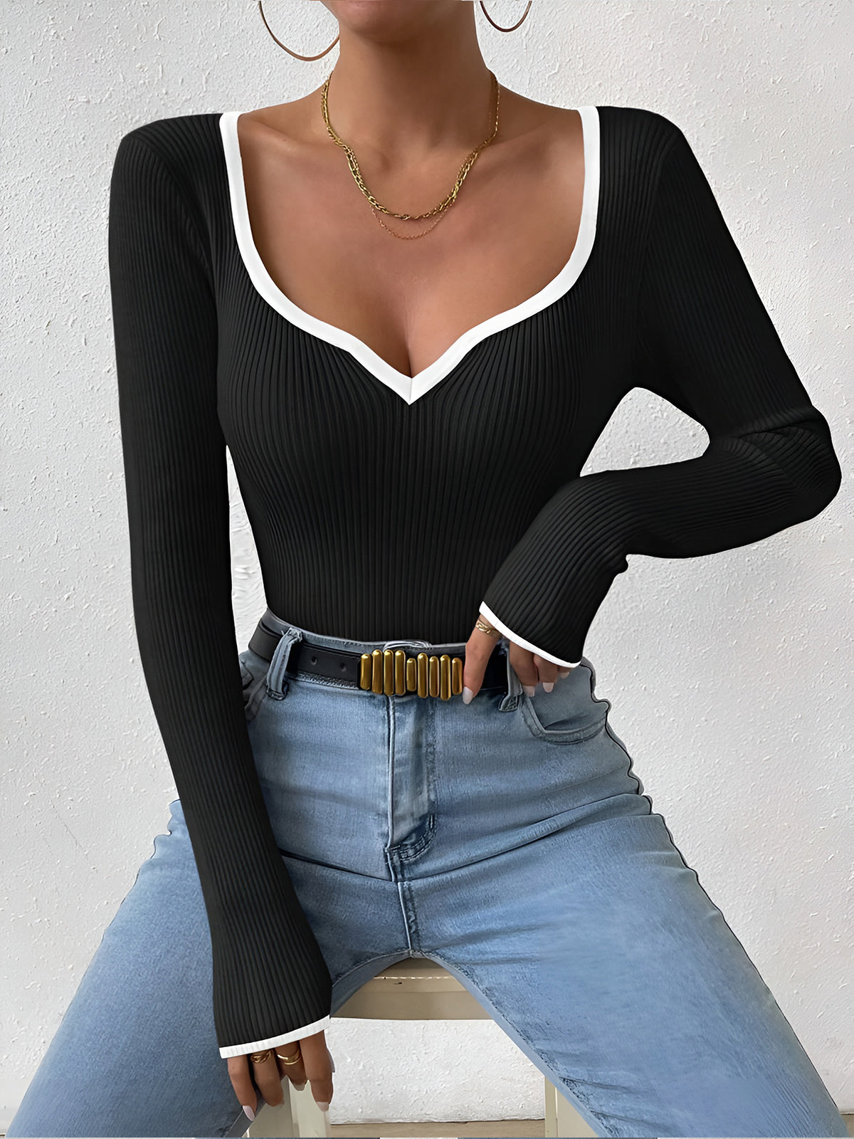 Claire | Women’s Winter Contrast Trim Knit Sweater