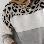 Viola | Women's Soft Knit Sweater with Color Block and Leopard Print