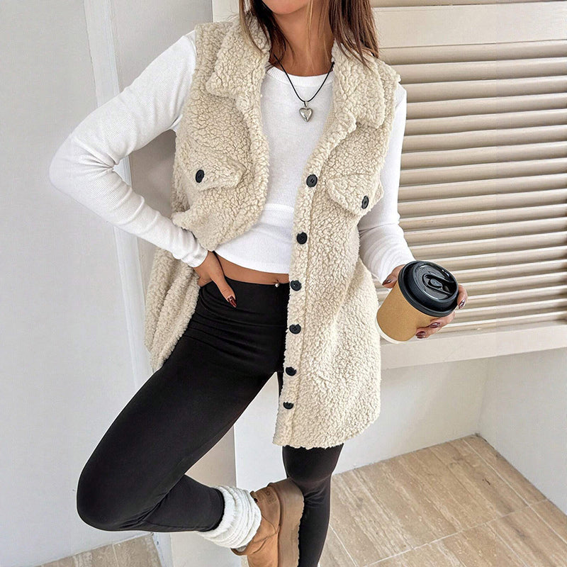 Chloé Montclair Button-Front Plush Teddy Vest