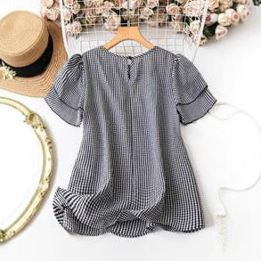 KRISTEL™ – Vintage Flowy Checkered Puff Sleeve Blouse