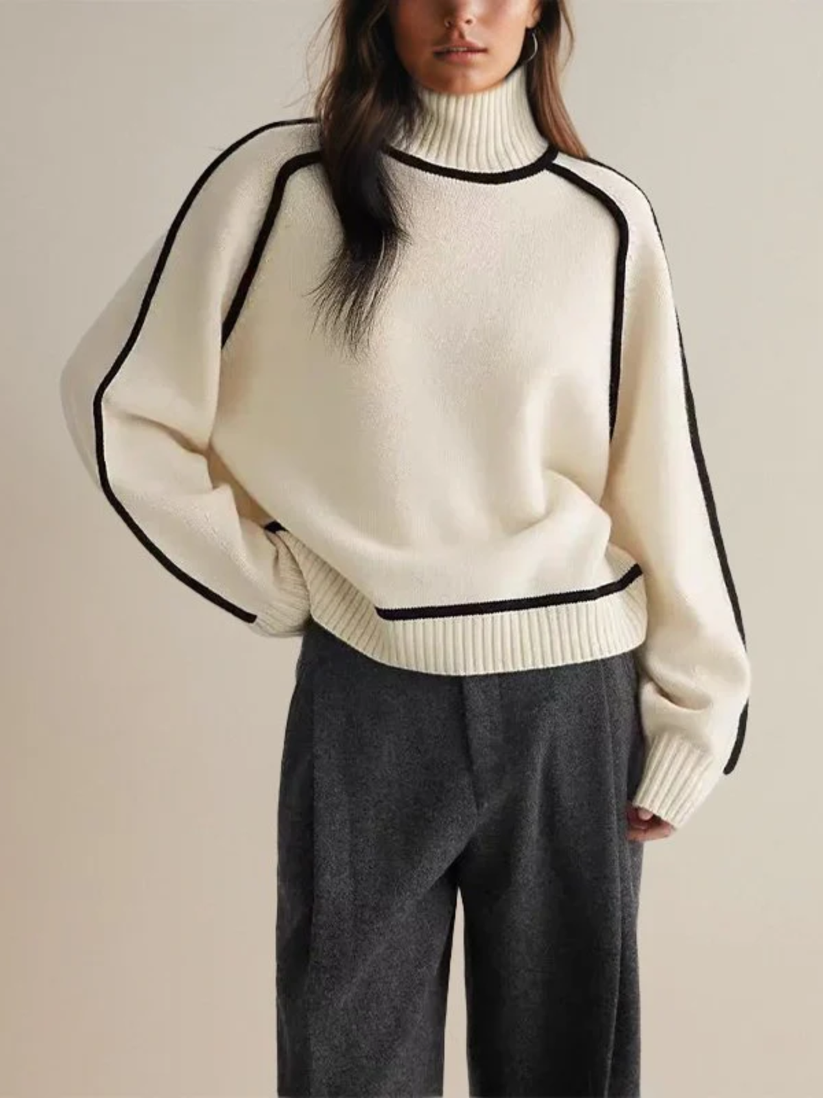 Michelle | Women’s Winter Color Block Turtleneck Sweater