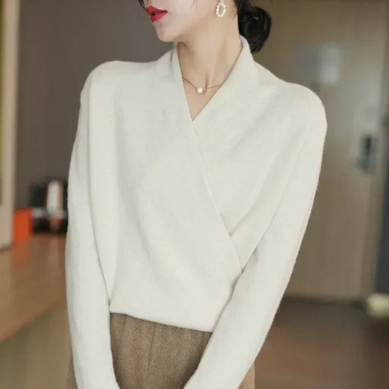 Natalie | Women’s Winter Wrap V Neck Knit Sweater