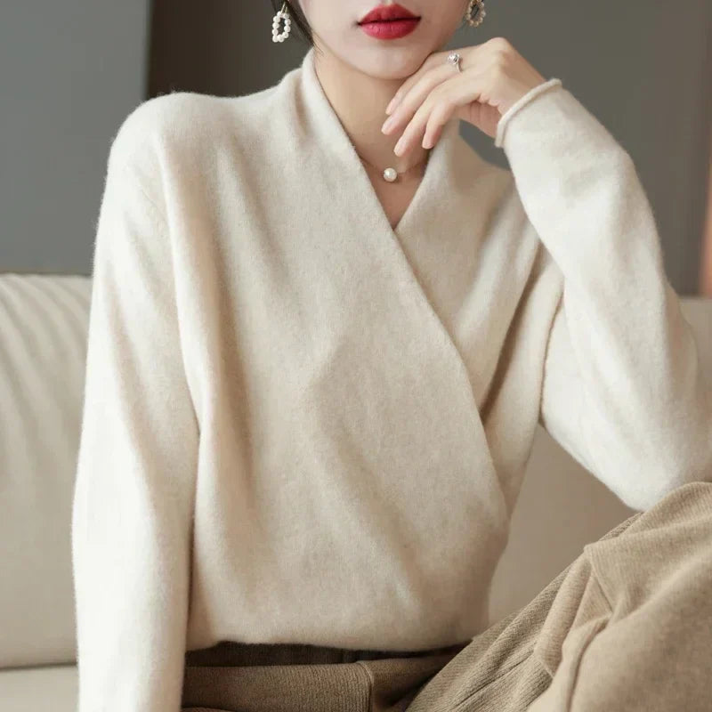 Natalie | Women’s Winter Wrap V Neck Knit Sweater
