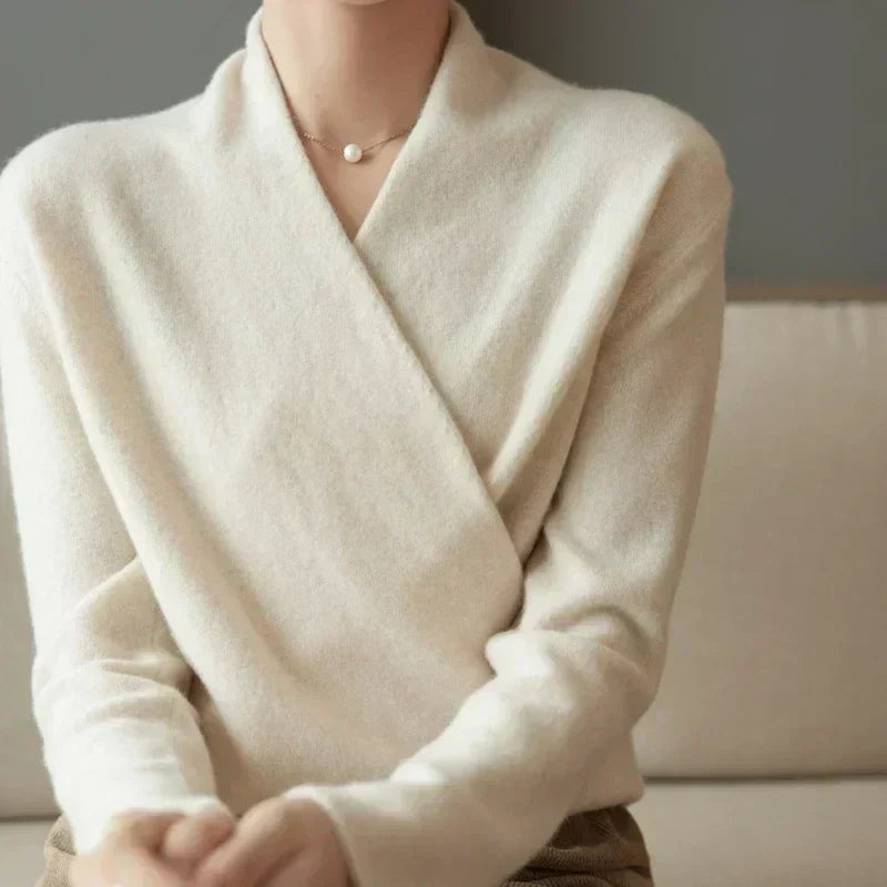 Natalie | Women’s Winter Wrap V Neck Knit Sweater