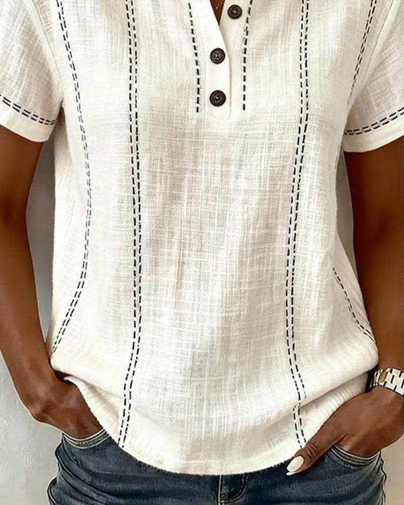 Linda | Casual Button V-Neck T-Shirt