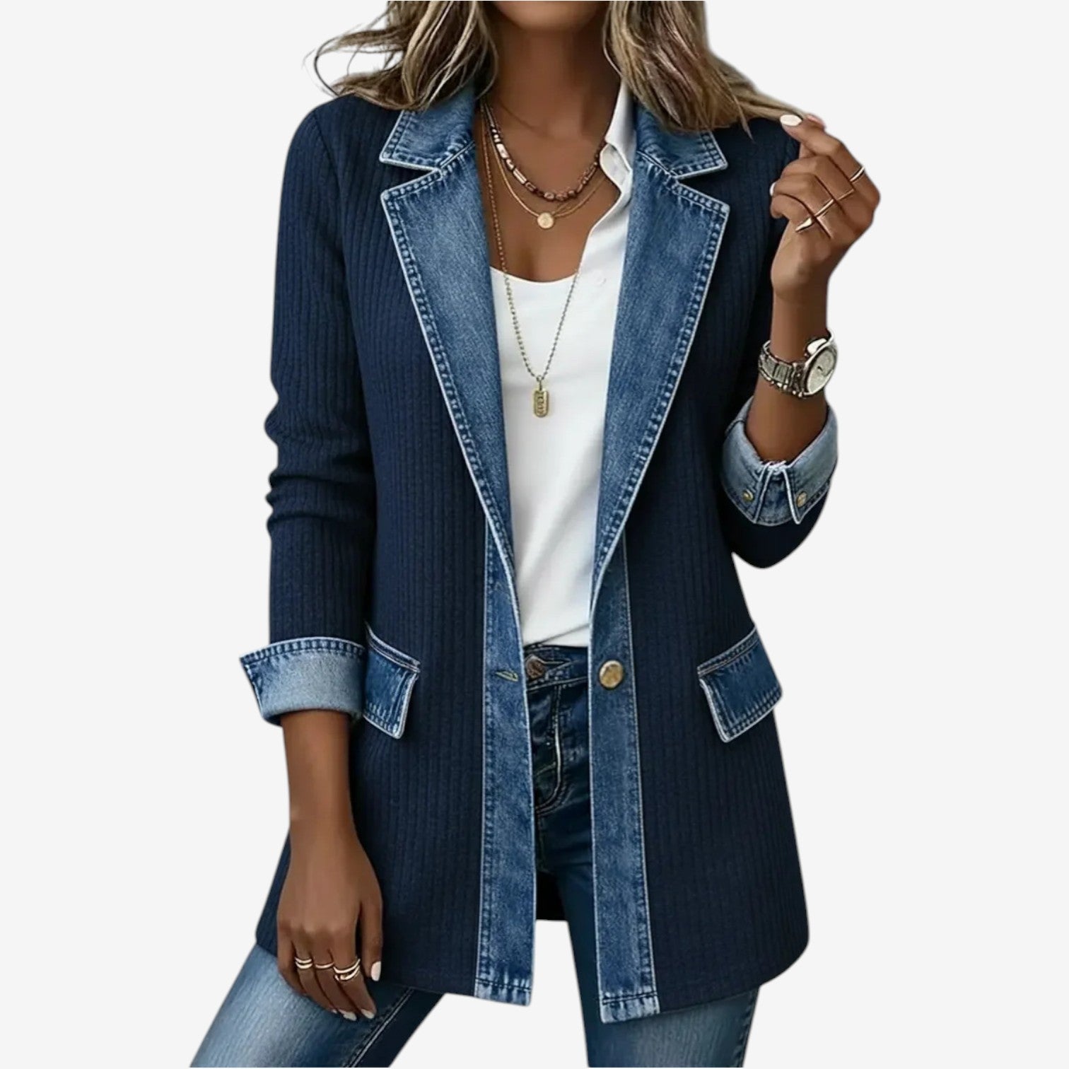 Tirexa | Modern Layered Denim-Mix Jacket
